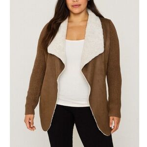 Cavalini Faux Sherpa Fur Taupe Sweater Jacket brown and white faux fur SZ SM tan